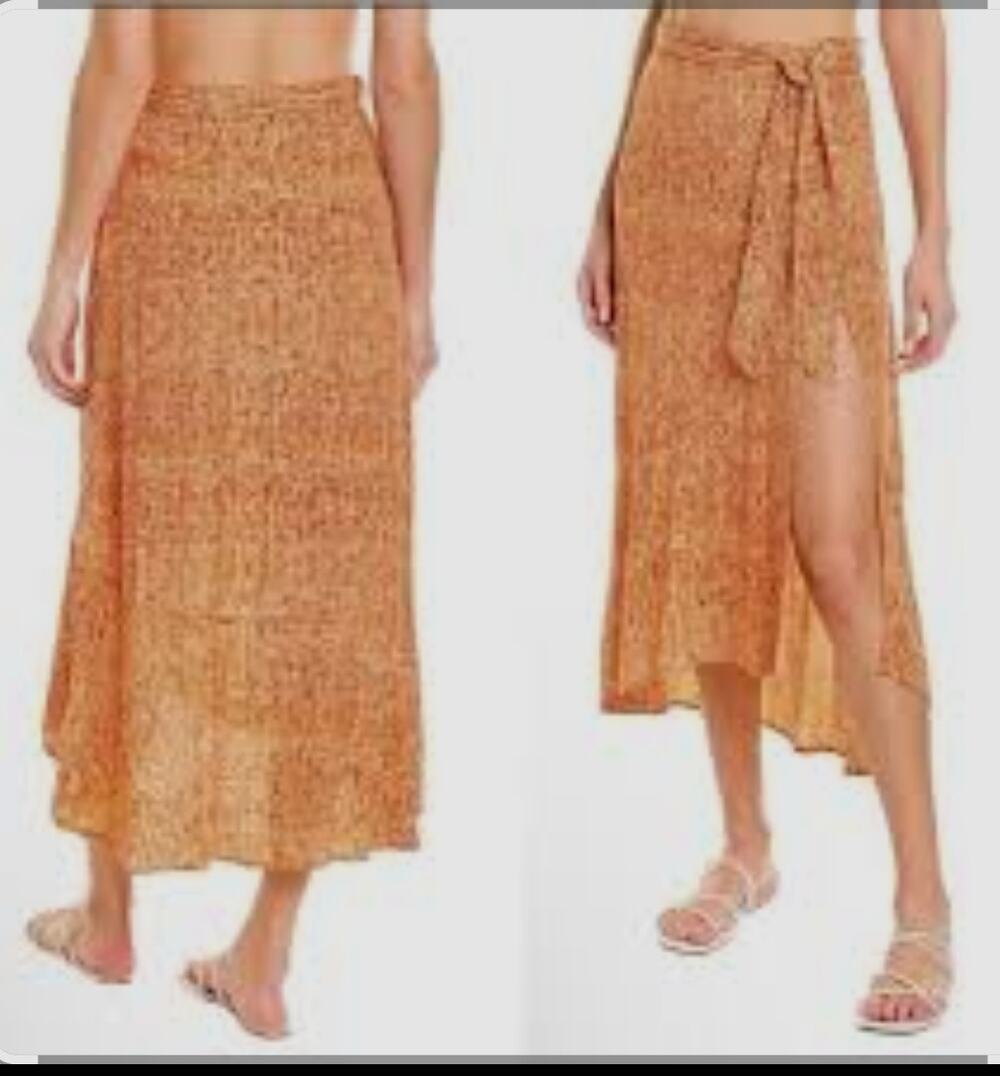 NWT L*Space Ashlyn Midi Skirt Sz L Wild Bunch Floral Print Tie Waist Rtl $130